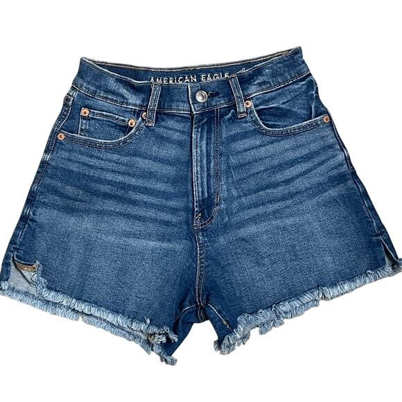 American Eagle Highest Rise 90s Boyfriend Shorts Size 2 Distressed Denim Cut Off - Picture 1 of 5